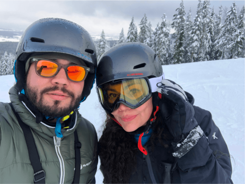 Corina skiing with a friend